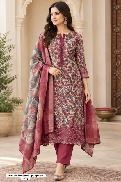 Premium Mul Chanderi 3 pcs Unstitched Printed Suit Set
