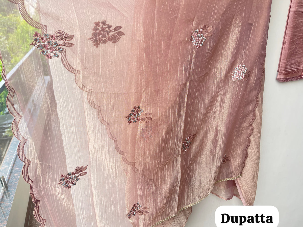 Exquisite Shimmer Crushed Tissue Unstitched 3Pcs Designer Suit Set