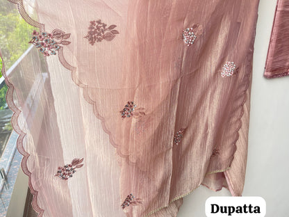 Exquisite Shimmer Crushed Tissue Unstitched 3Pcs Designer Suit Set