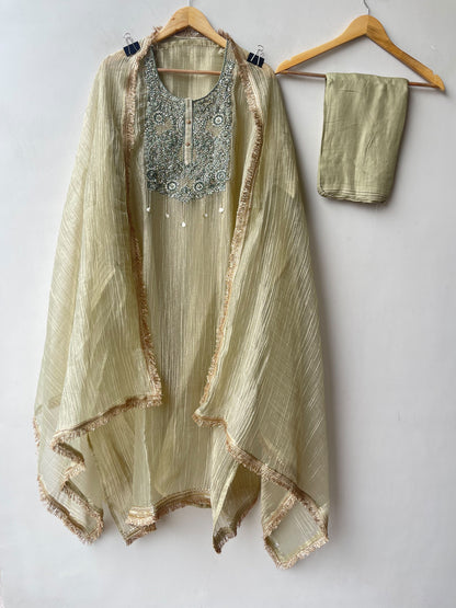 Extremely Elegant Pure Shimmer Crushed Tissue 3 Pcs Unstitched Suit Set