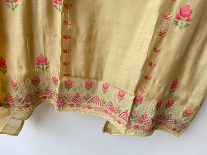 Mul chanderi unstitched salwar suit with resham embroidery and crochet lace – RoyalChicByPriti