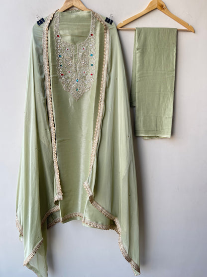 Shimmer Silk Kutdanna Embroidered unstitched ladies suit set