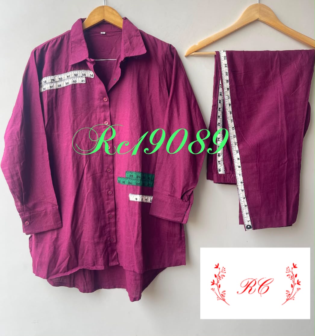 Soft linen cotton stitched ladies coord set Rc19089