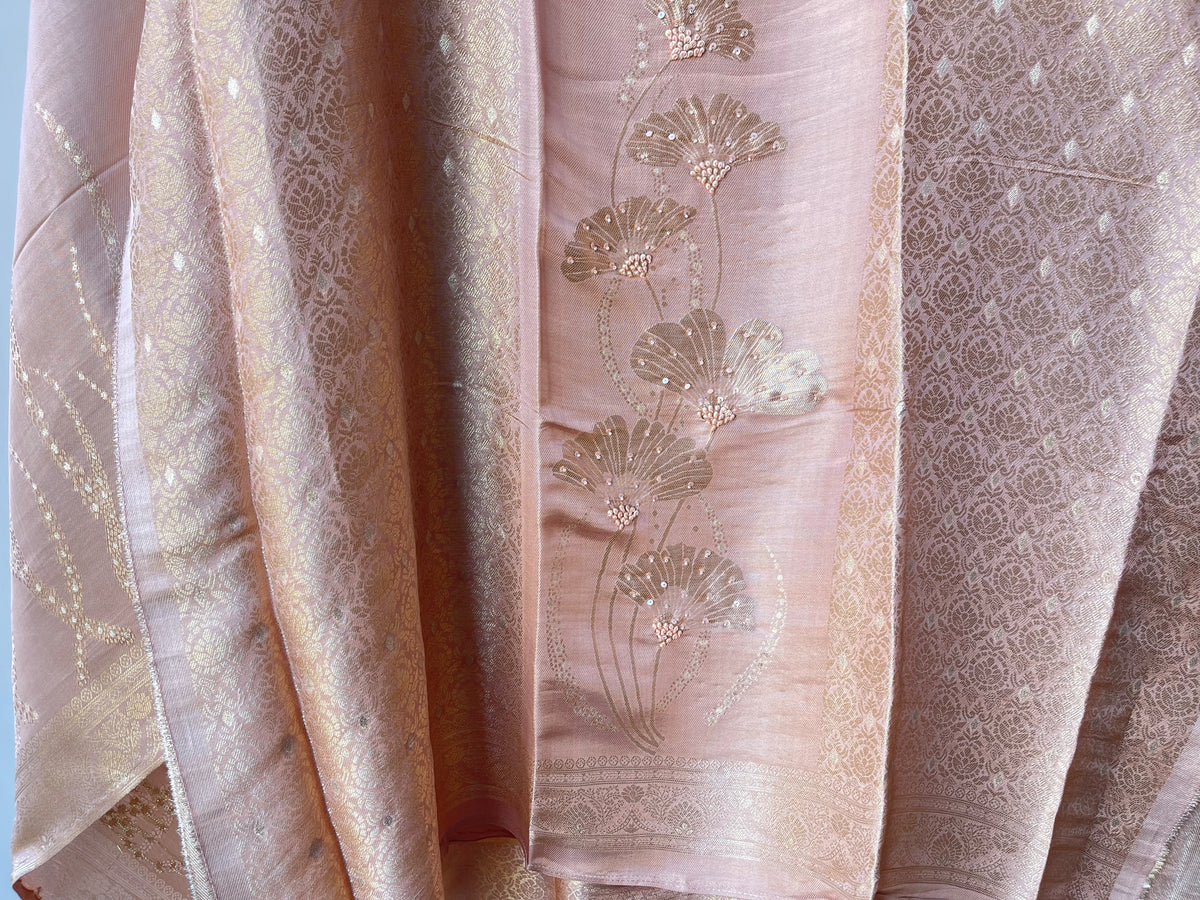 Designer Unstitched Banarasi Shimmer Silk 3pcs Suit Set