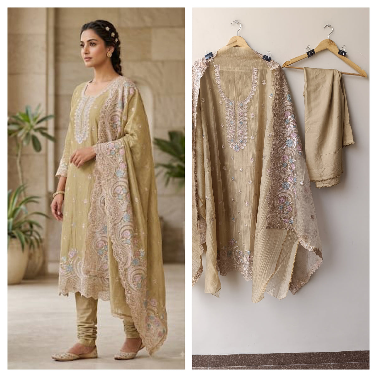 Pure Crushed Shimmer Tissue Ladies Unstitched Suit with Zari Embroidery RC-19268(B) - Royal Chic by Priti
