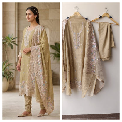 Pure Crushed Shimmer Tissue Ladies Unstitched Suit with Zari Embroidery RC-19268(B) - Royal Chic by Priti