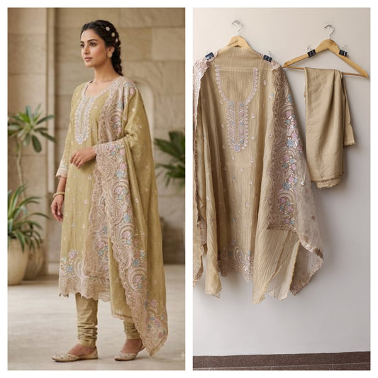 Pure Crushed Shimmer Tissue Ladies Unstitched Suit with Zari Embroidery RC-19268(B) - Royal Chic by Priti
