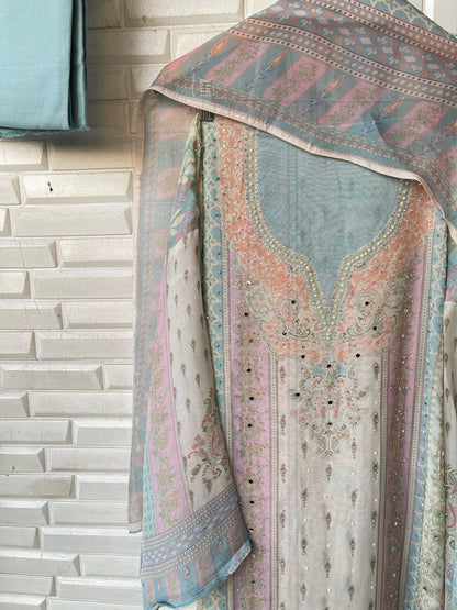 Organza unstitched ladies suit Rc16540