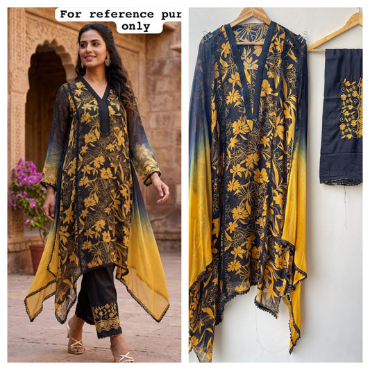 Organza Tuile Printed Ladies Unstitched Suit with Resham Work RC-19173 - Royal Chic by Priti
