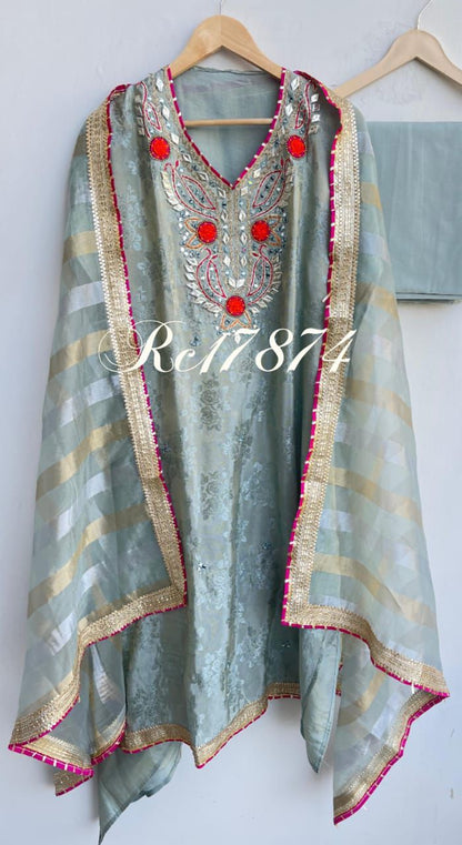 Self shimmer silk unstitched ladies suit Rc17874