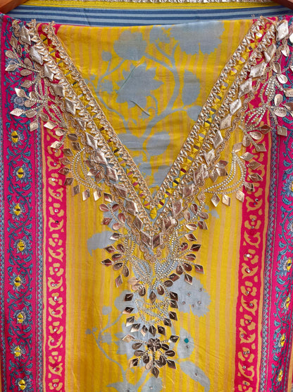 Satin crepe unstitched ladies suit Rc17939