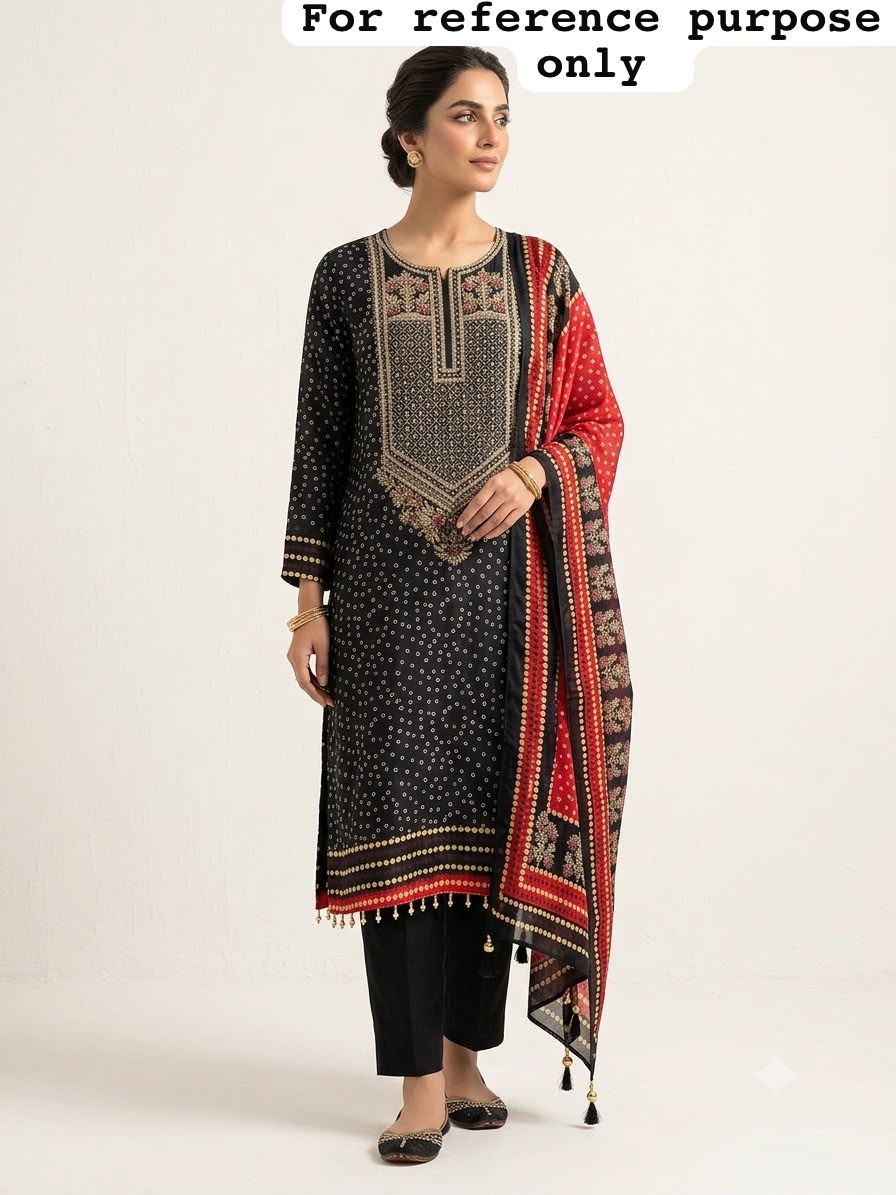 Crepe satin printed ladies unstitched suit Rc19227