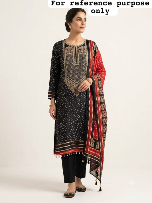 Crepe satin printed ladies unstitched suit Rc19227