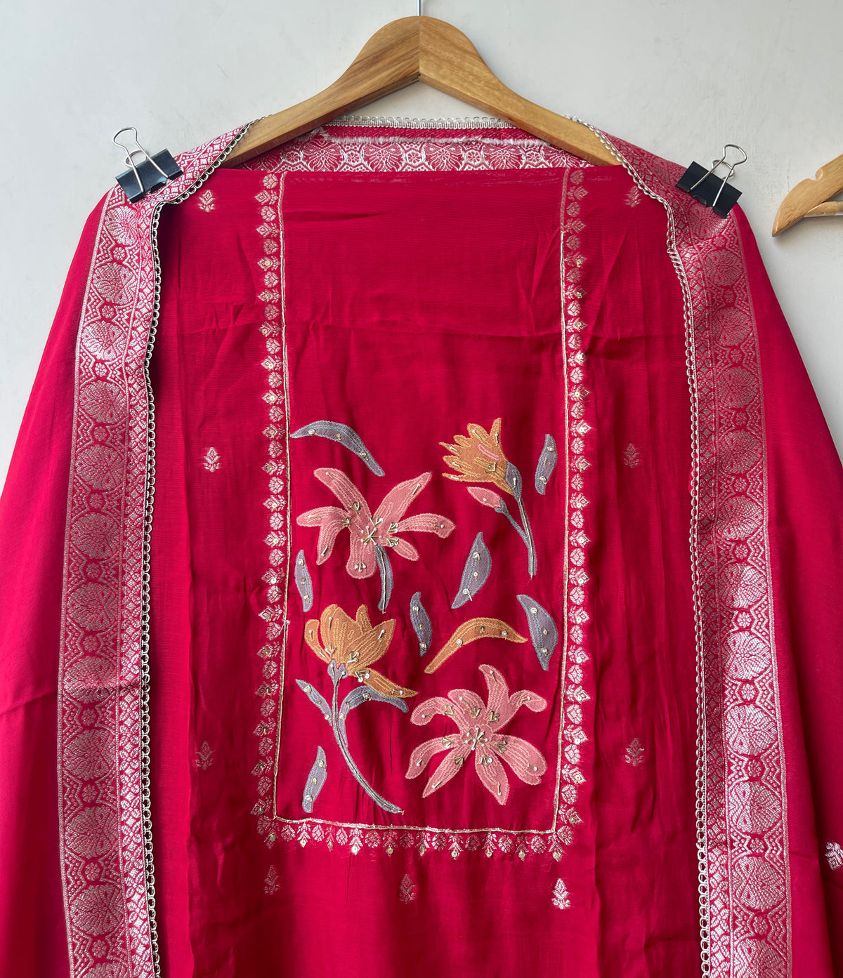 Banarasi Mul Chanderi 3pcs Designer Unstitched Suit Set