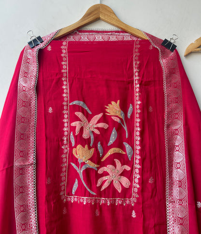 Banarasi Mul Chanderi 3pcs Designer Unstitched Suit Set