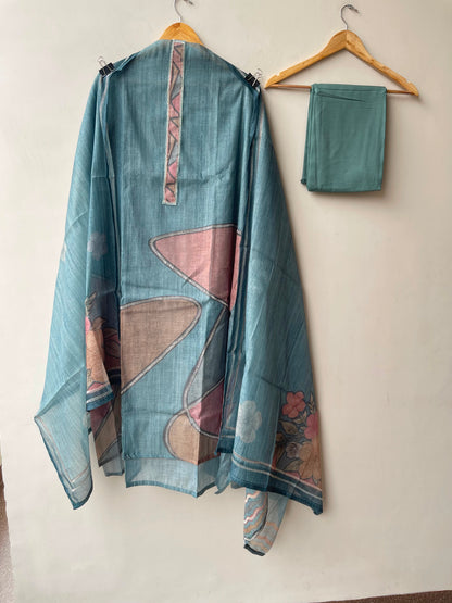Self mul chanderi printed unstitched ladies suit Rc19135  (a)