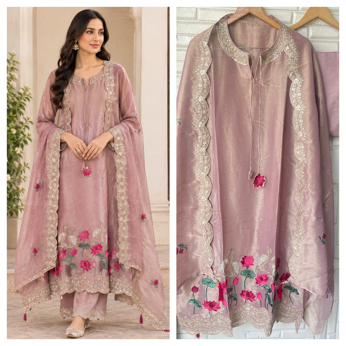 Elegant Shimmer silk 3 Pcs Unstitched Designer Suit Set