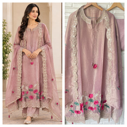 Elegant Shimmer silk 3 Pcs Unstitched Designer Suit Set