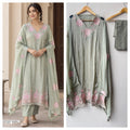 Designer Crepe Satin Resham Embroidered Unstitched Suit Set