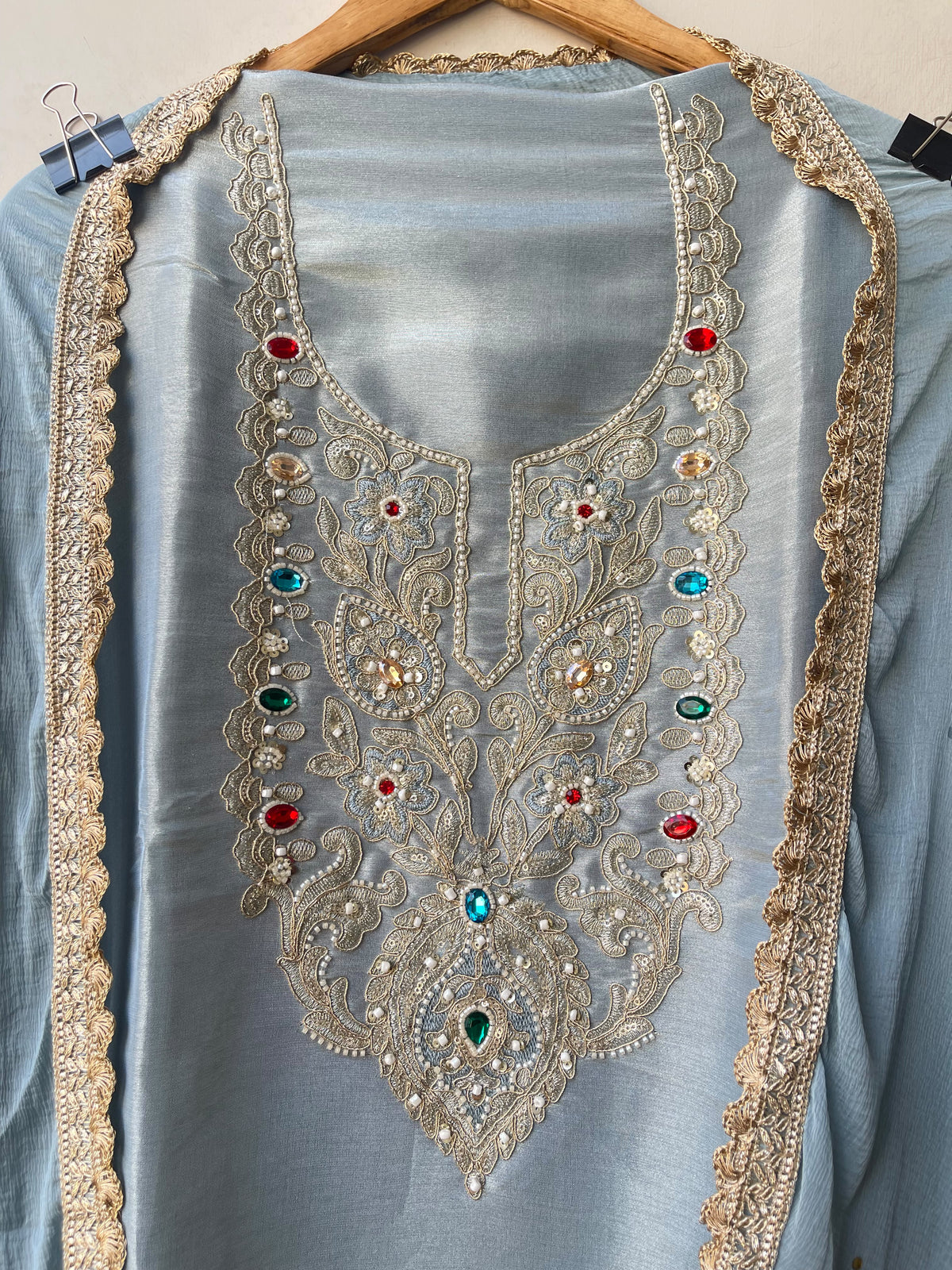 Shimmer Silk Kutdanna Embroidered unstitched ladies suit set