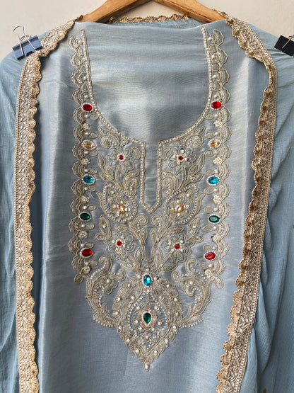 Shimmer Silk Kutdanna Embroidered unstitched ladies suit set