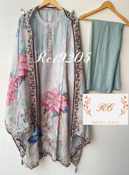 Glass organza printed ladies unstitched suit Rc19205