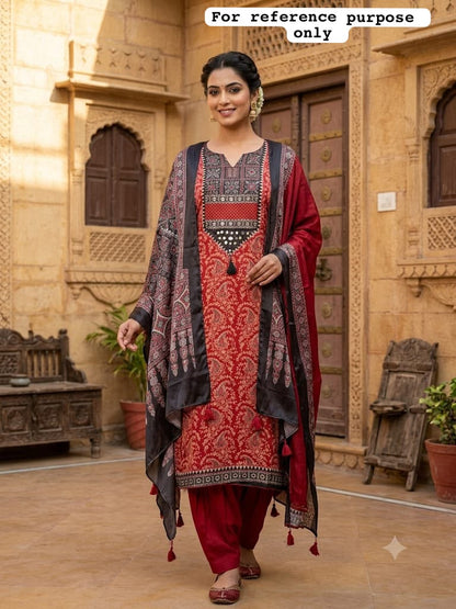 Gajji silk printed unstitched ladies suit Rc19298