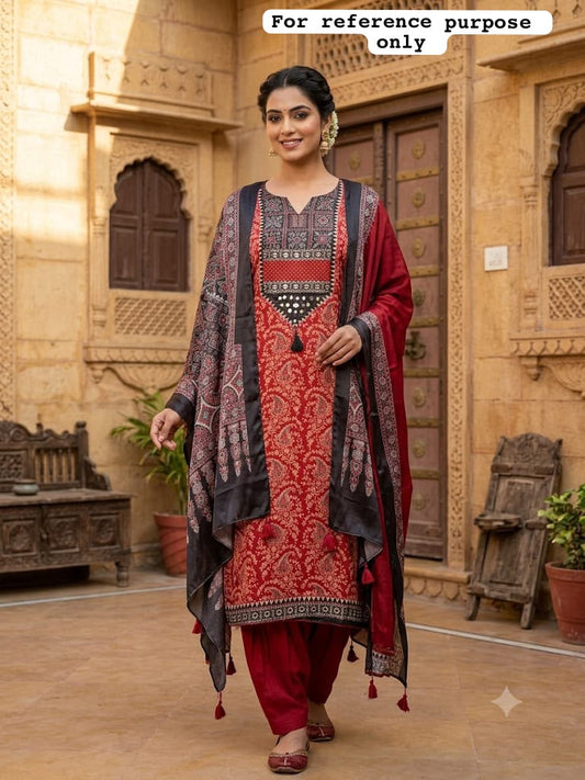Gajji silk printed unstitched ladies suit Rc19298