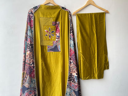 Exquisite Glaze Cotton Printed Fabric Unstitched Suit Set