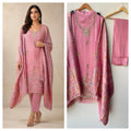 Premium Embroidered Crepe Satin Unstitched 3 Pcs Designer Suit Set