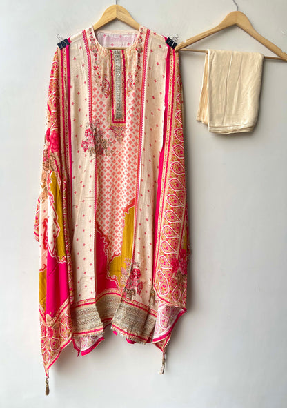 Crepe Satin Printed Unstitched Designer Suit Set
