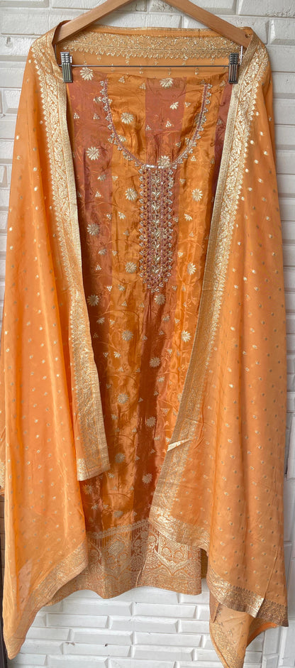 Self banarasi shimmer silk unstitched ladies suit Rc17768
