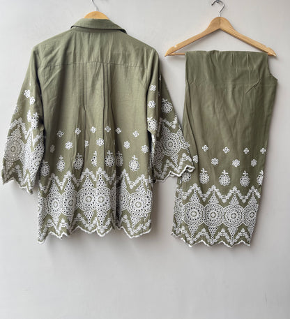 Chikan cotton readymade ladies coord set Rc19161