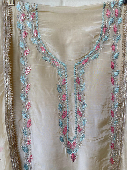 Crape satin unstitched ladies suit Rc17741