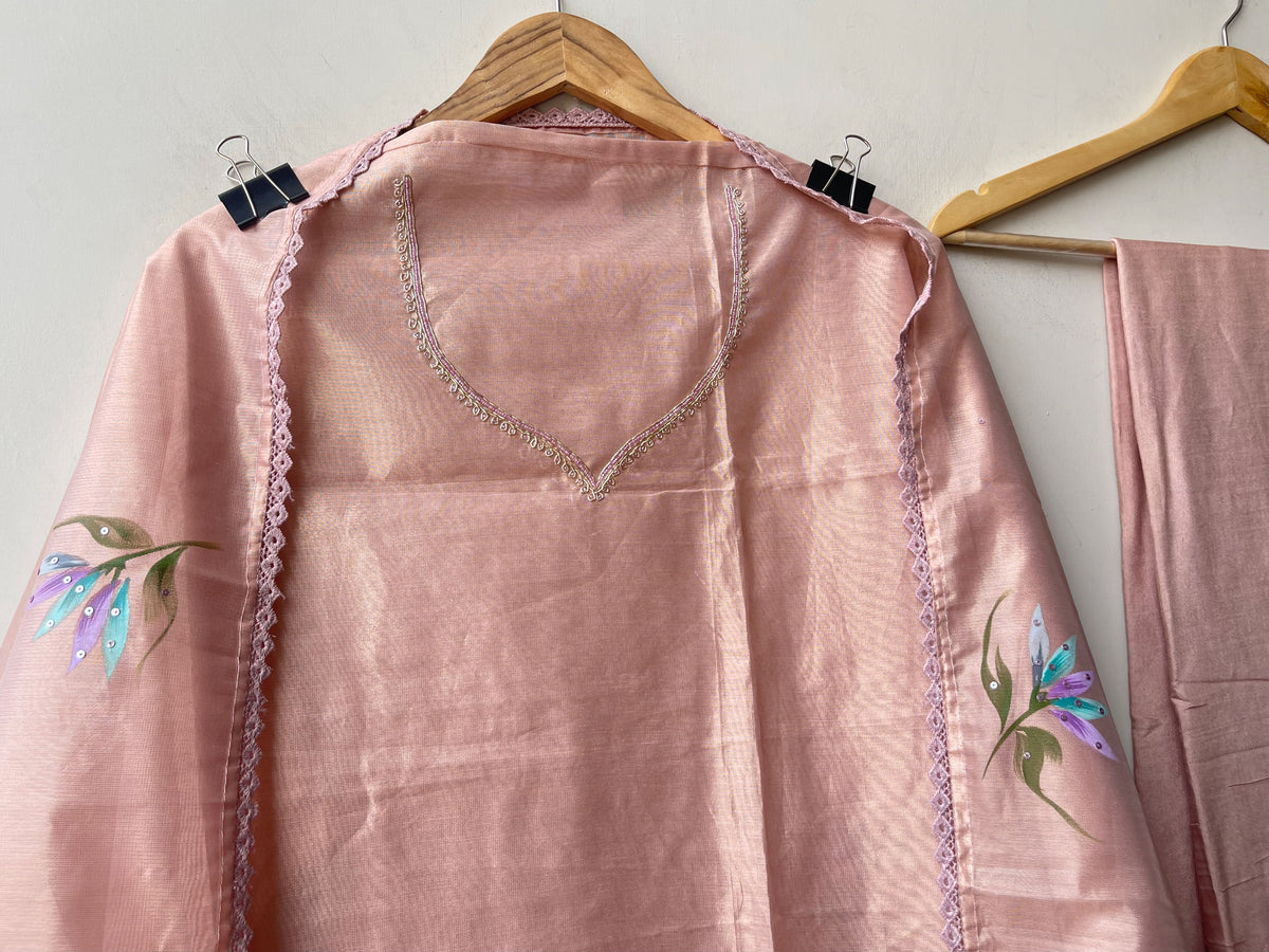 Shimmer Silk Brush Painted Elegant Unstitched Suit Set
