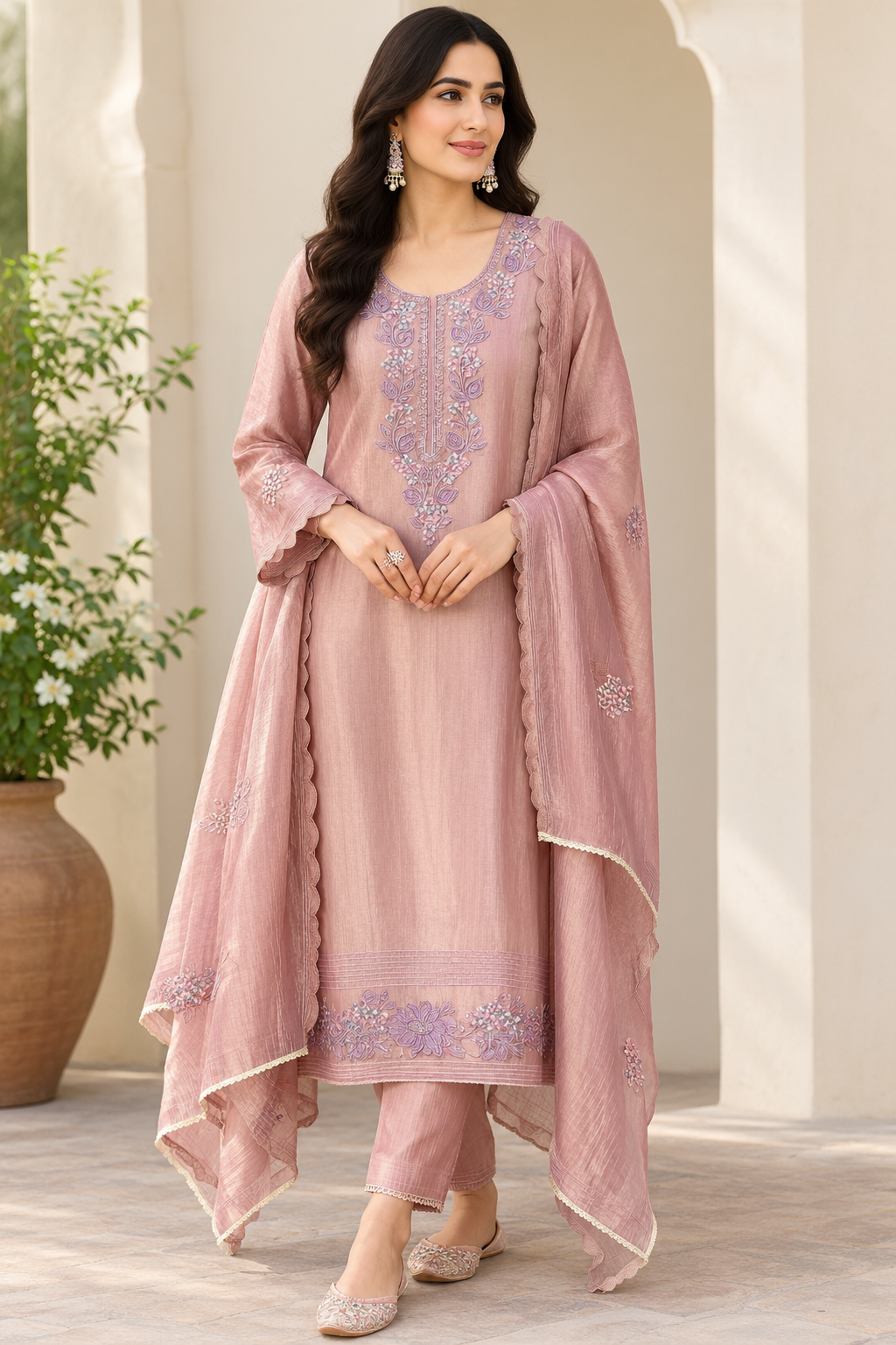 Exquisite Shimmer Crushed Tissue Unstitched 3Pcs Designer Suit Set