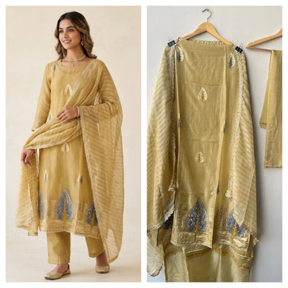 Banarasi shimmer silk printed unstitched ladies suit Rc19333 (b)
