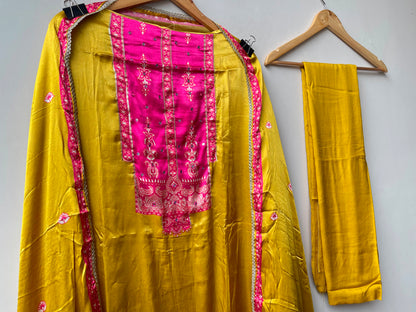 Gajji silk printed unstitched ladies suit Rc19210
