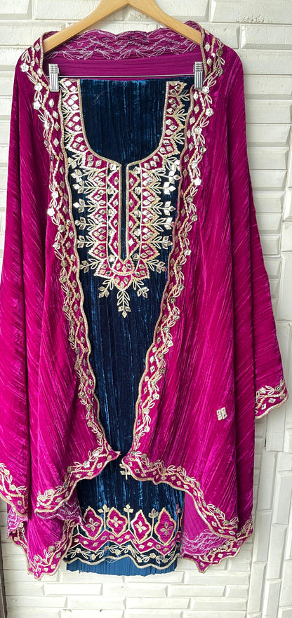 Micra crushed velvet unstitched ladies suit Rc18239