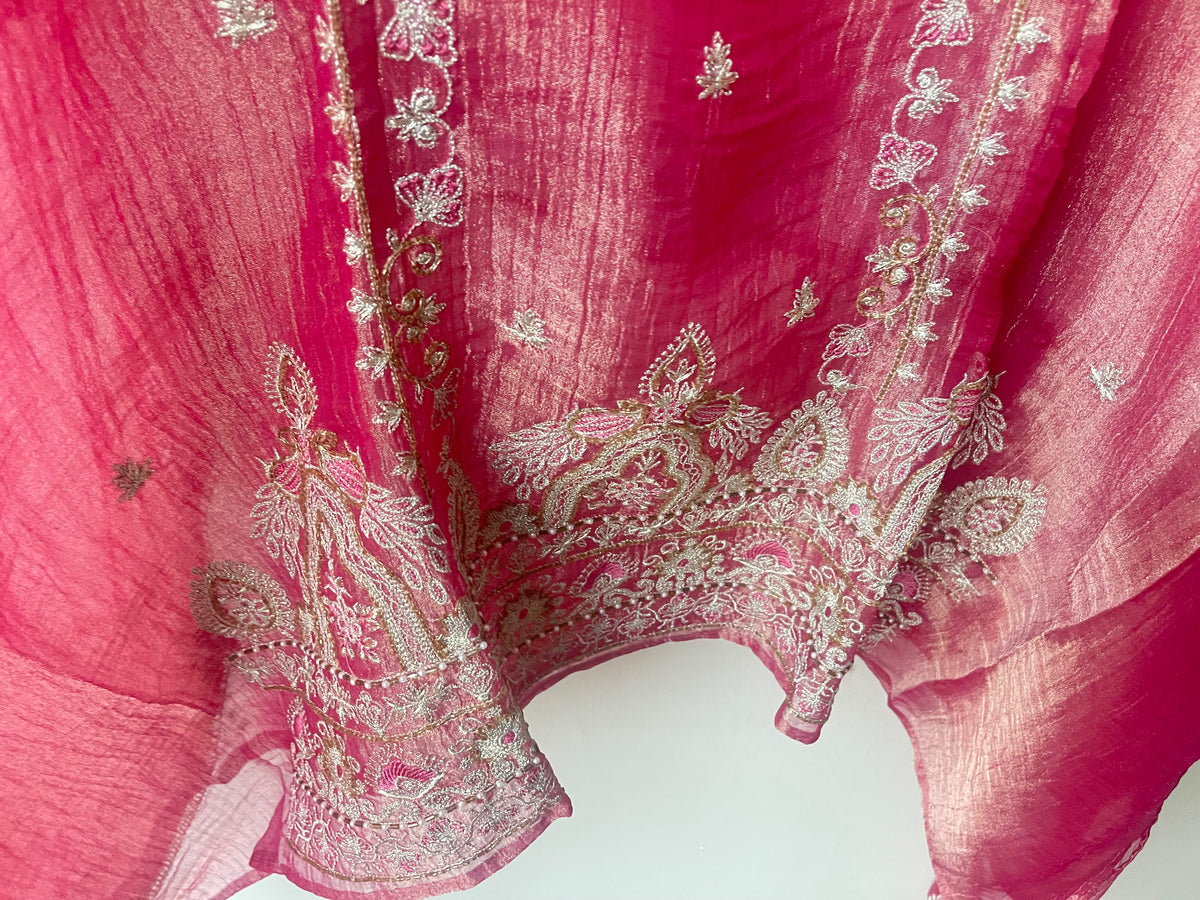 Elegant Designer Shimmer Tissue Embroidered 3 Pcs Unstitched Suit Set