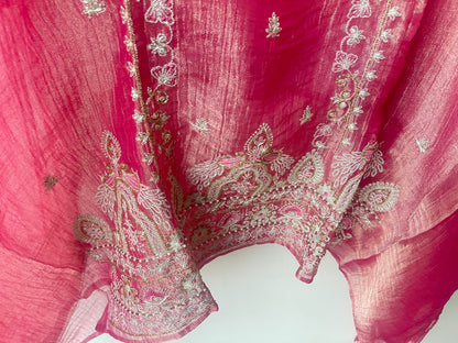 Elegant Designer Shimmer Tissue Embroidered 3 Pcs Unstitched Suit Set