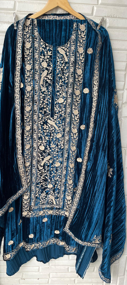 Micra crushed velvet unstitched ladies suit Rc18211