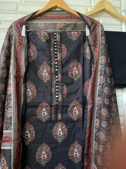 Mul cotton printed unstitched salwar suit with mirror-work embroidery – RoyalChicByPriti