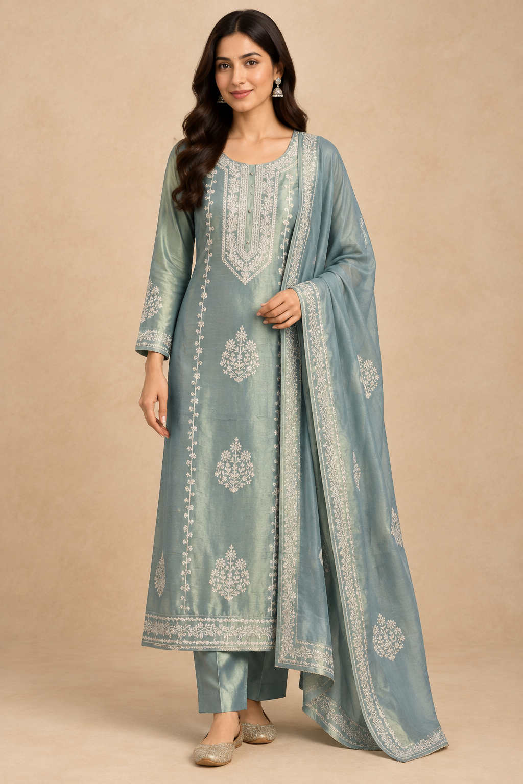 Designer Shimmer Silk 3pcs Unstitched Suit Set