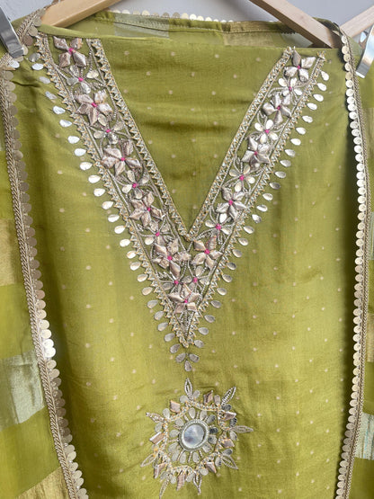 Banarasi shimmer silk unstitched ladies suit Rc17895