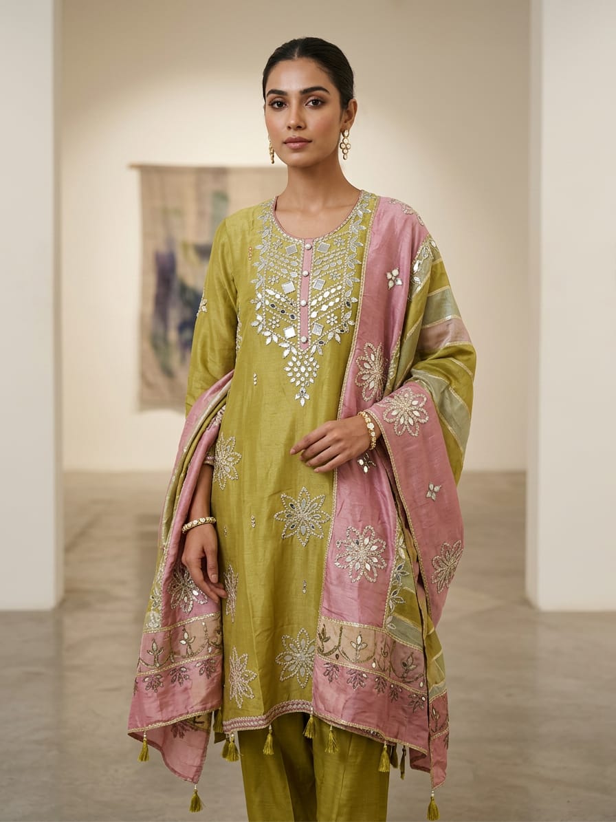 Shimmer silk unstitched ladies suit
