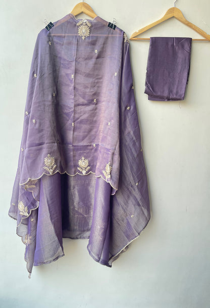 Elegant Shimmer Tissue Organza Unstitched 3 Pcs Suit Set