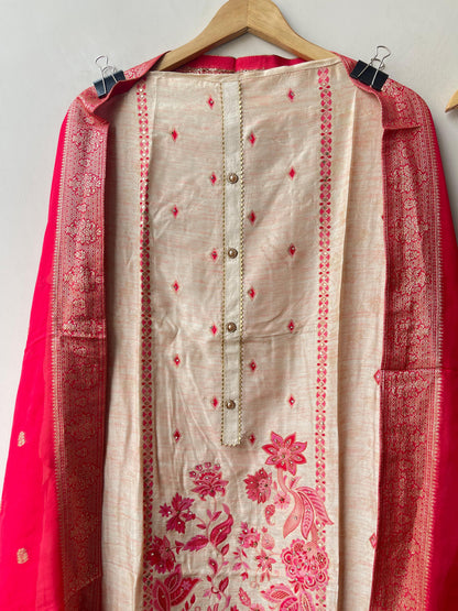 Banarasi self linen silk ladies unstitched suit Rc19325