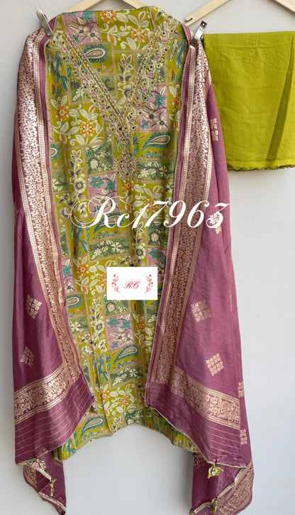 Banarasi muslin silk unstitched ladies suit Rc17963