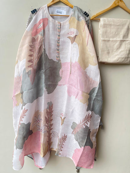 Linen printed fabric ladies unstitched suit Rc19042